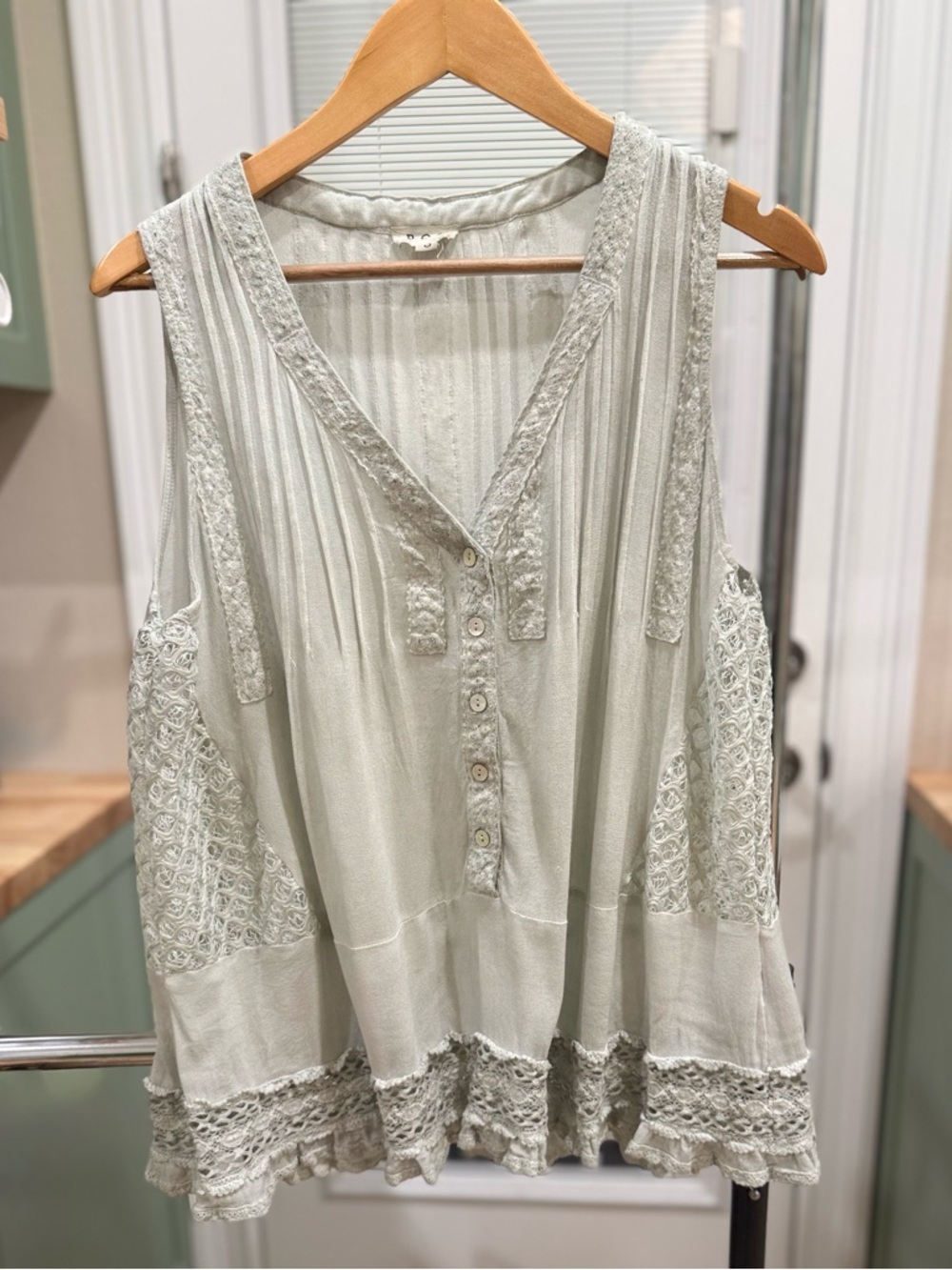 POL Light Sage Lace-Trim Sleeveless Camisole